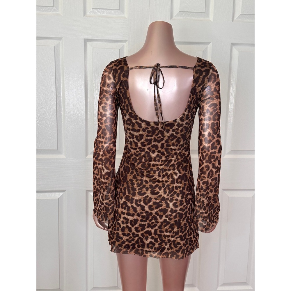 Leopard Print Mesh Mini Dress – Open Back | Size S | B-1847 - Picture 7 of 16